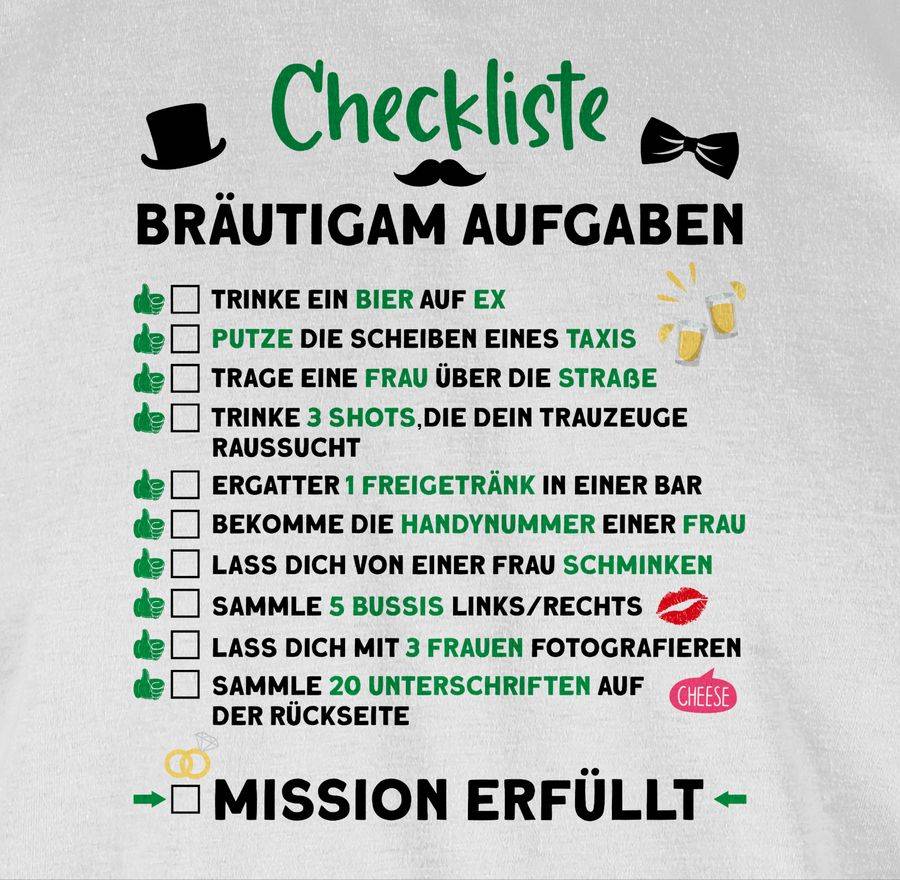Shirtracer Checkliste Bräutigam Aufgaben JGA: Tshirt Rucksack Shirtracer