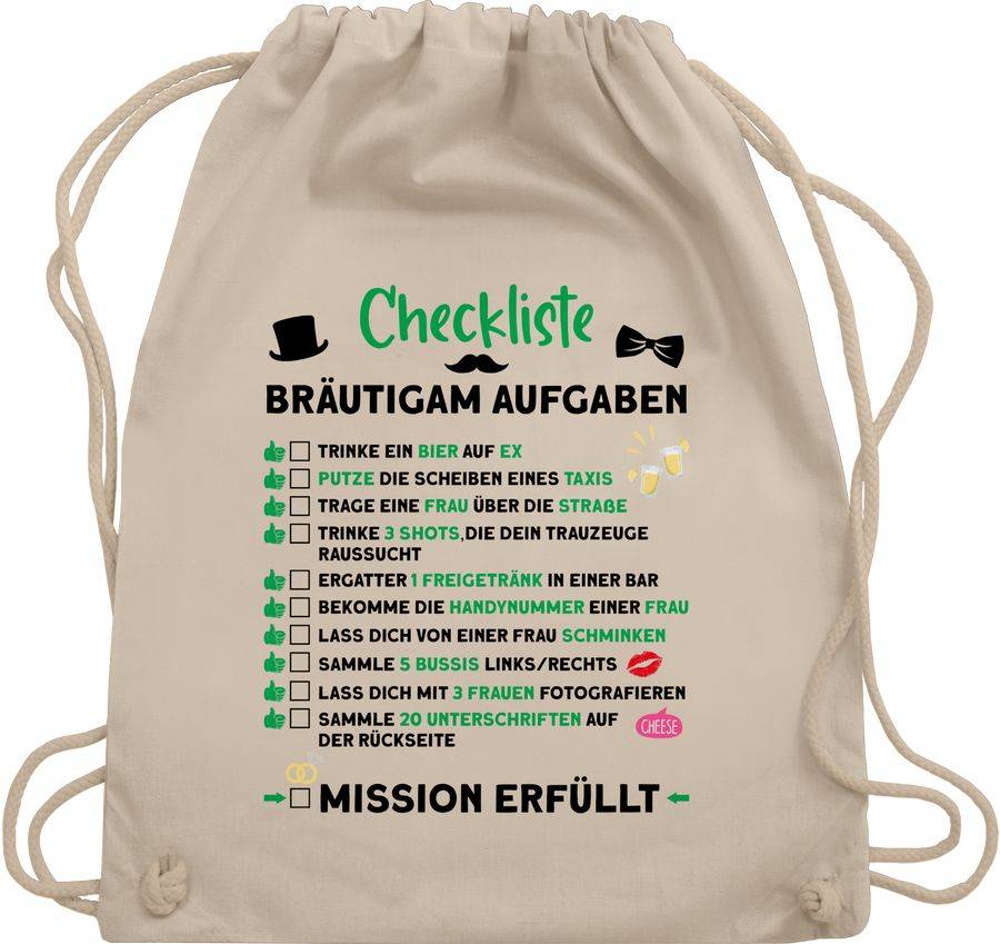 Shirtracer Checkliste Bräutigam Aufgaben JGA: Tshirt Rucksack Shirtracer