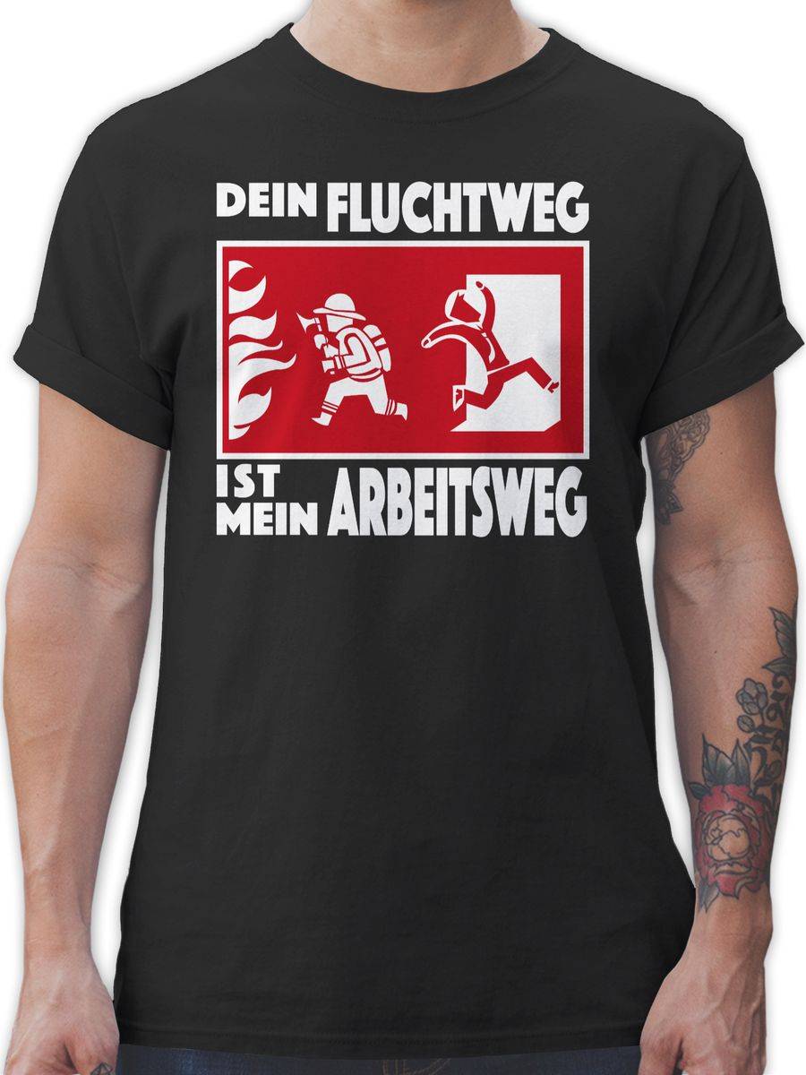 Shirtracer Dein Fluchtweg ist mein Arbeitsweg Feuerwehr: T-Shirt Turnbeutel Shirtracer