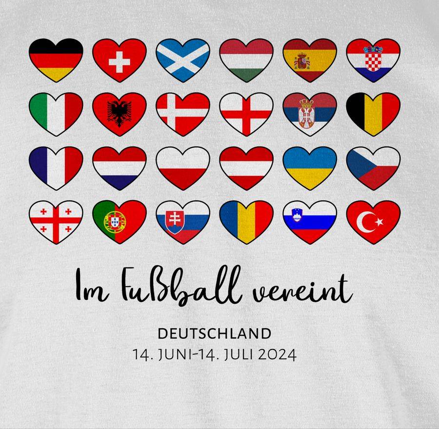 Shirtracer Deutschland EM 2024 Länder Herzen - Im Fußball Vereint | Shirts & Mehr Shirtracer