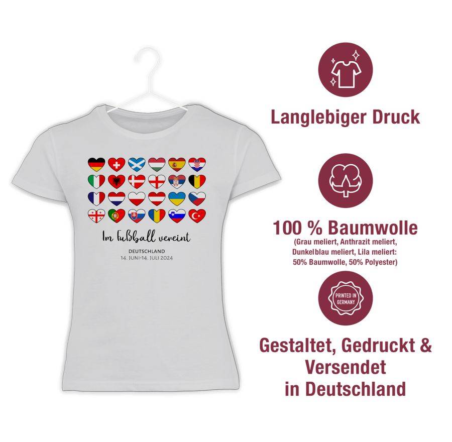 Shirtracer Deutschland EM 2024 Länder Herzen - Im Fußball Vereint | Shirts & Mehr Shirtracer