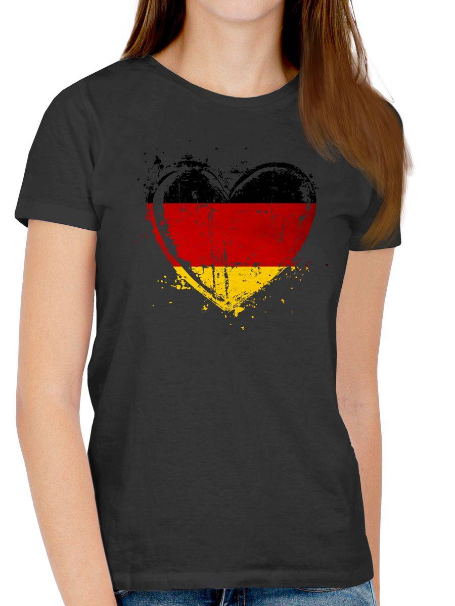Shirtracer Deutschland Herz Motiv Schwarz Rot Gold Germany Shirtracer