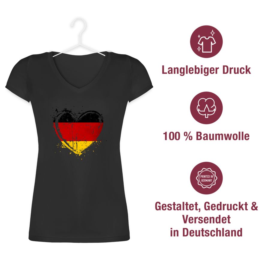 Shirtracer Deutschland Herz Motiv Schwarz Rot Gold Germany Shirtracer