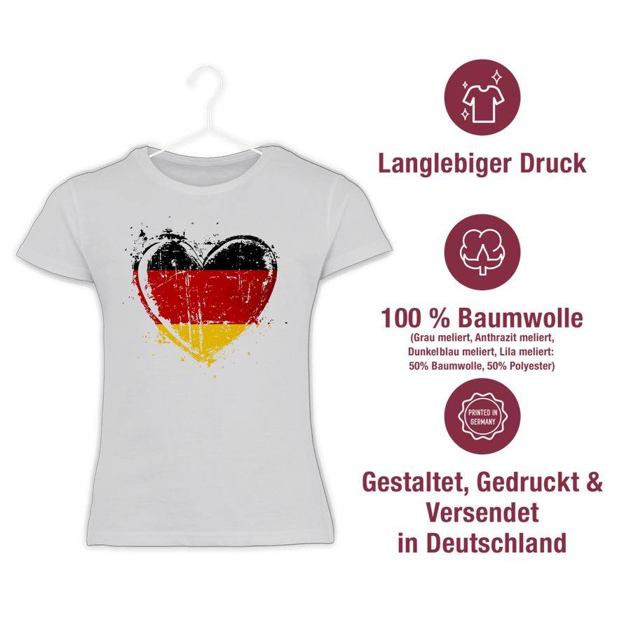 Shirtracer Deutschland Herz Motiv Schwarz Rot Gold Germany Shirtracer