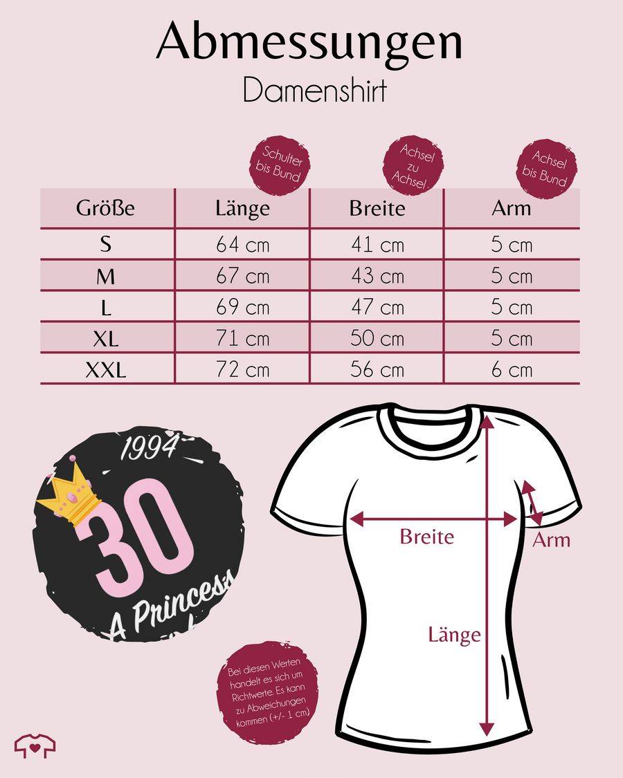 Shirtracer Dreißigster Mädchen Princess 1994: T-Shirt Turnbeutel Shirtracer