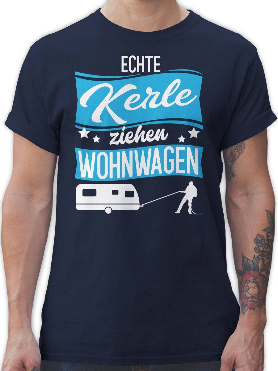 Shirtracer Echte Kerle ziehen Wohnwagen - weiß/blau: T-Shirt Rucksack Shirtracer