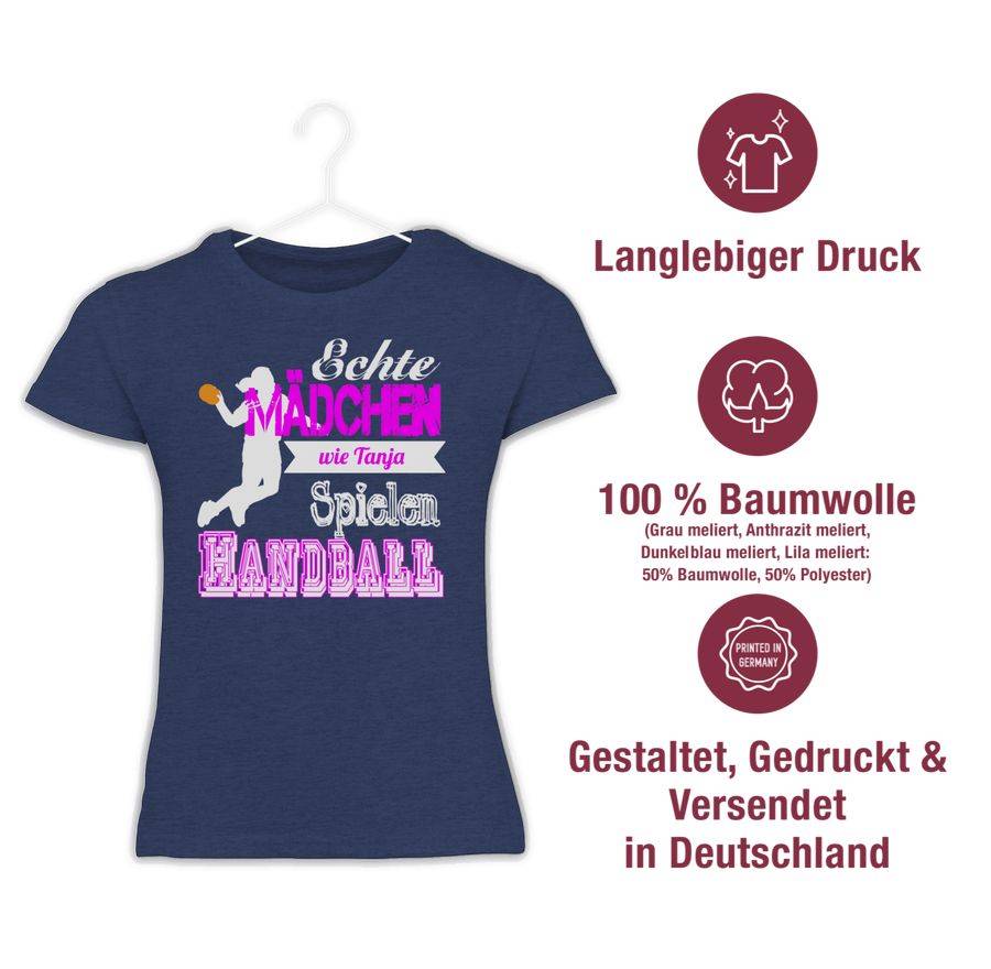 Shirtracer Echte Mädchen Spielen Handball - Mit Name: T-Shirt Turnbeutel Shirtracer