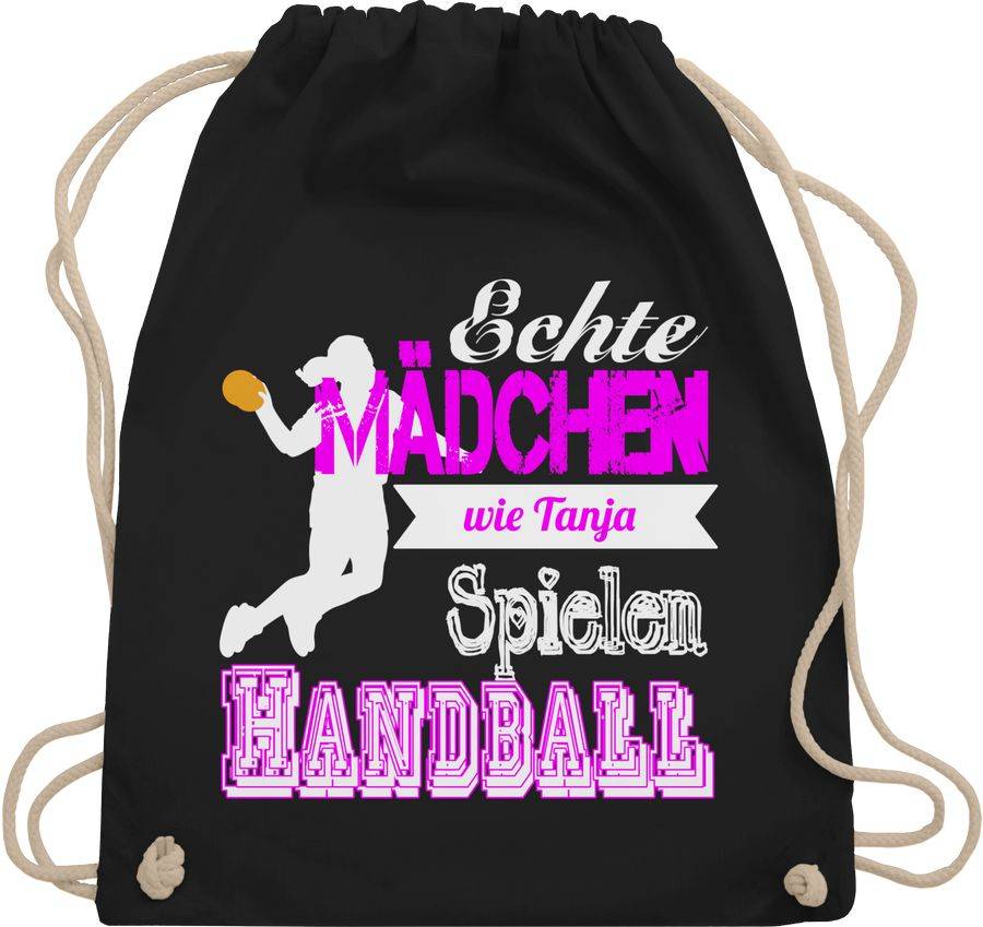 Shirtracer Echte Mädchen spielen Handball - mit Name: T-Shirt Turnbeutel Shirtracer