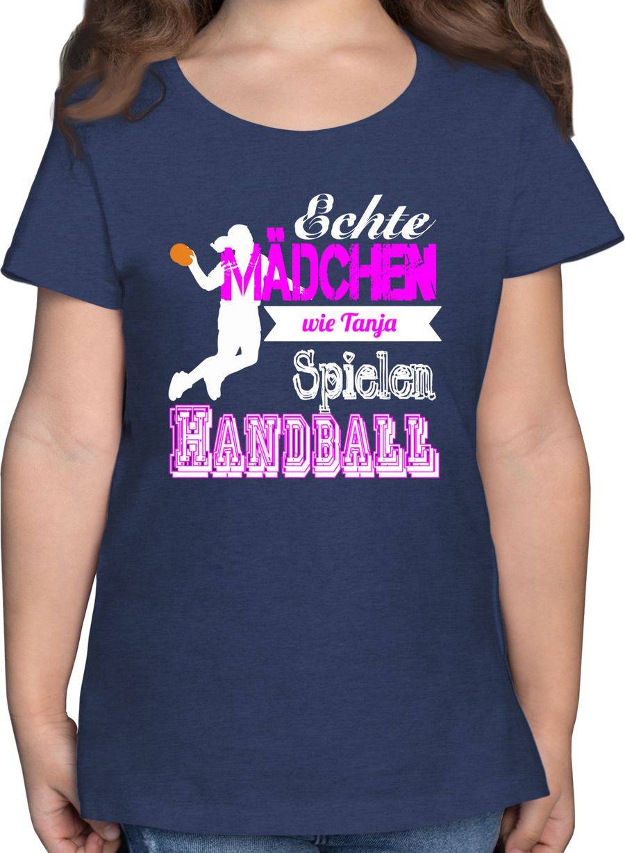 Shirtracer Echte Mädchen spielen Handball - mit Name: T-Shirt Turnbeutel Shirtracer