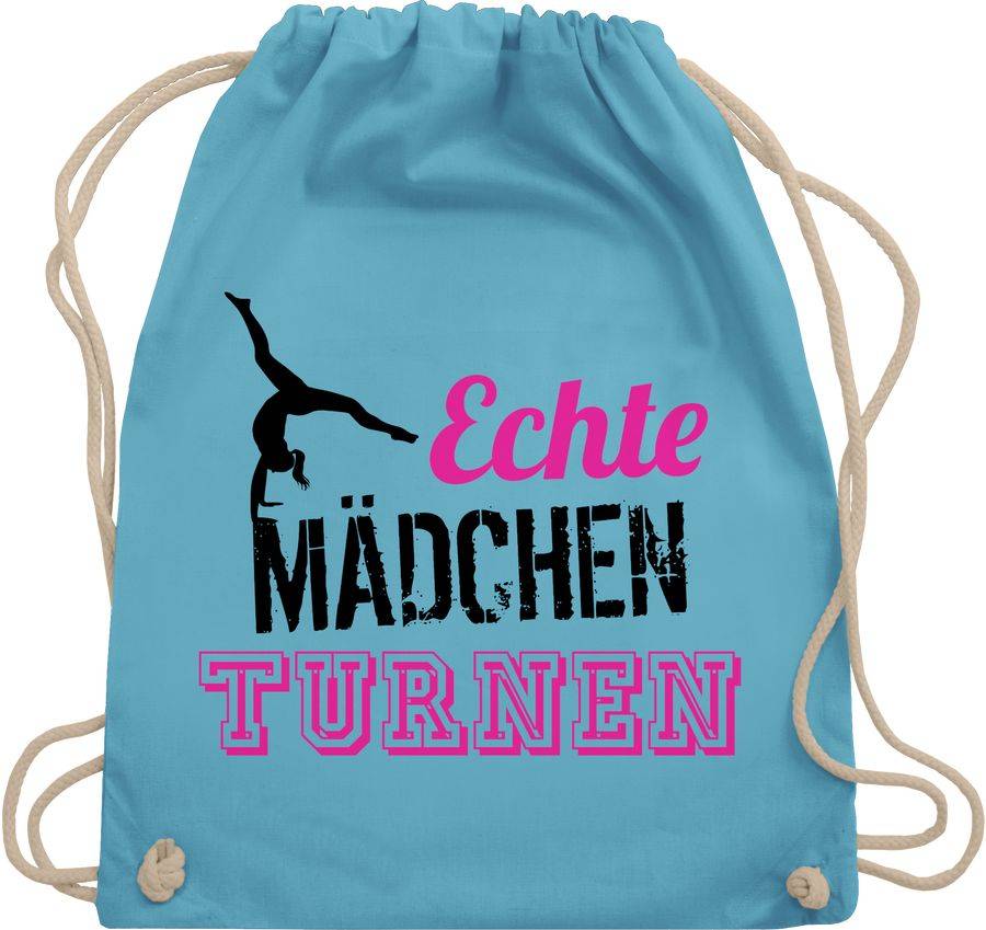 Shirtracer Echte Mädchen turnen fuchsia - schwarz: T-Shirt Turnbeutel Shirtracer