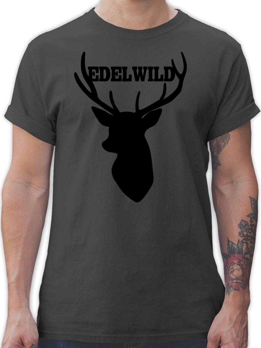 Shirtracer Edelwild mit Hirsch - schwarz: T-Shirt Rucksack Shirtracer