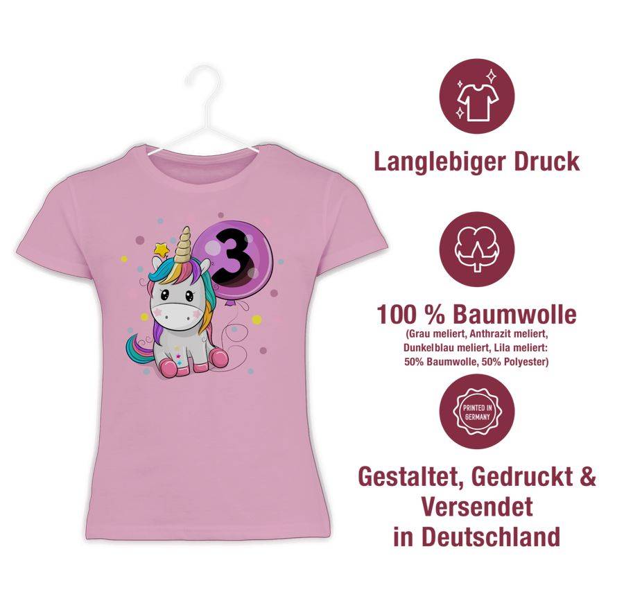 Shirtracer Einhorn 3 Geburtstag Mädchen Kindergeburtstag 3 Jahre Shirtracer