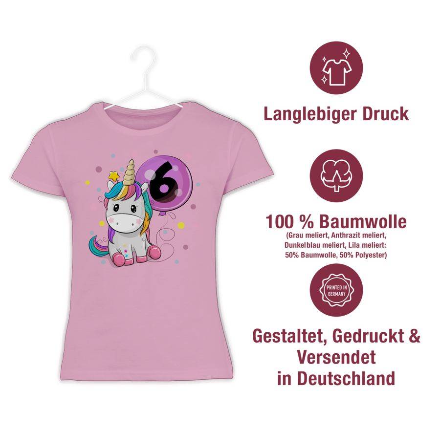 Shirtracer Einhorn 6 Geburtstag Mädchen Kindergeburtstag 6 Jahre: Tshirt Rucksack Shirtracer