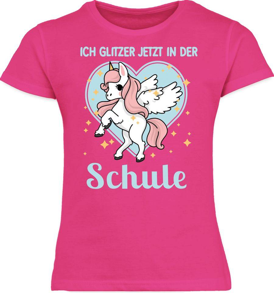 Shirtracer Einhorn mit Herz - Ich Glitzer jetzt in der Schule Shirts & Mehr Shirtracer