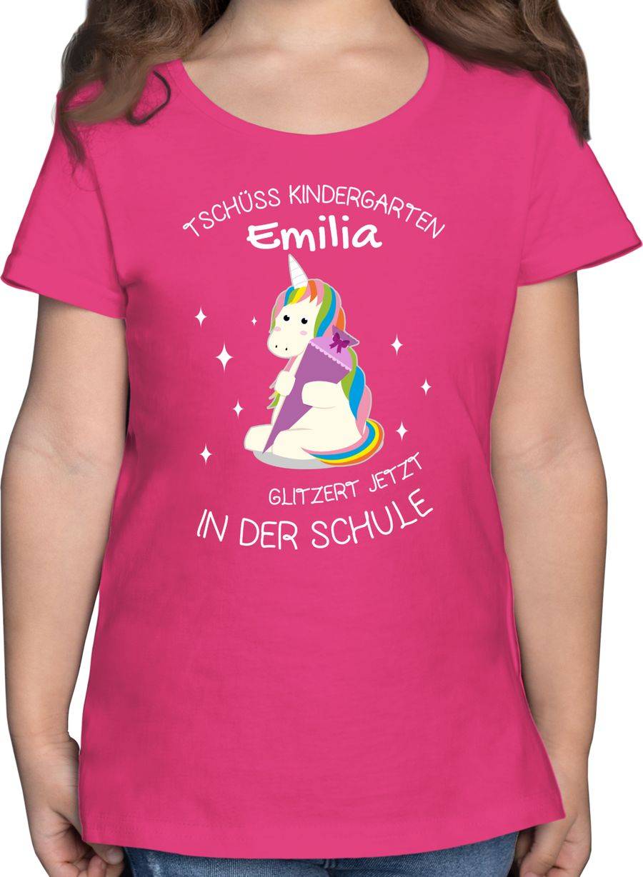 Shirtracer Einhorn Tschüss Kindergarten Schultüte Lila: T-Shirt Rucksack Shirtracer