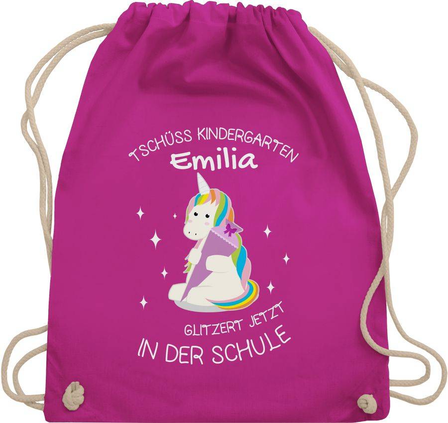 Shirtracer Einhorn Tschüss Kindergarten Schultüte Lila: T-Shirt Rucksack Shirtracer