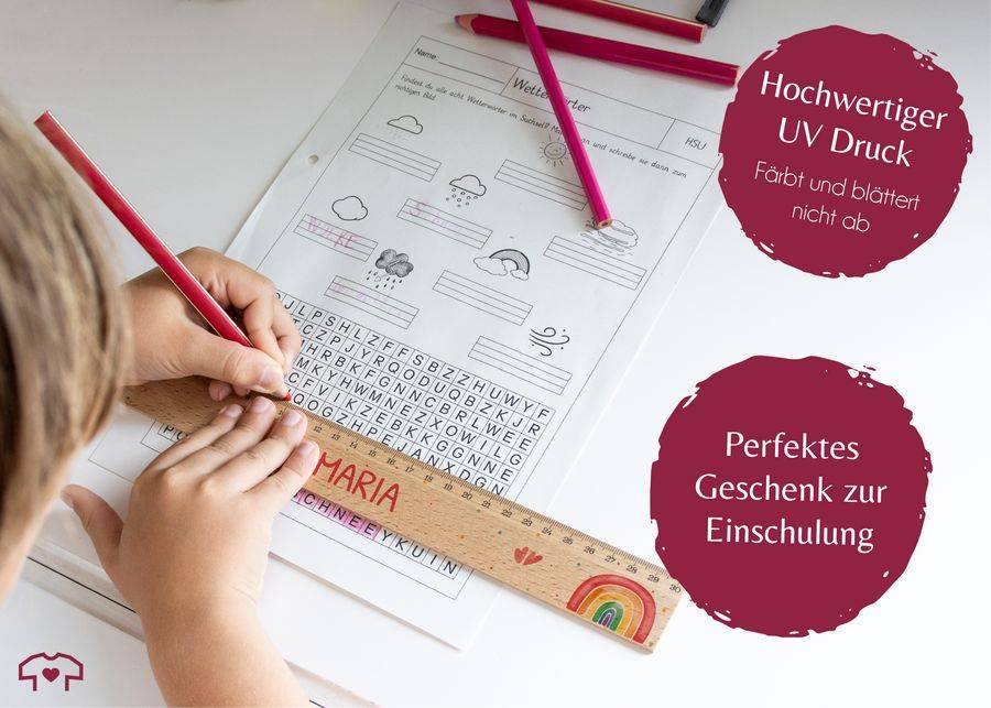 Shirtracer Einschulungsgeschenk Für Mädchen 30 Holzlineal Mit Süßem Regenbogen Und Namen Shirtracer