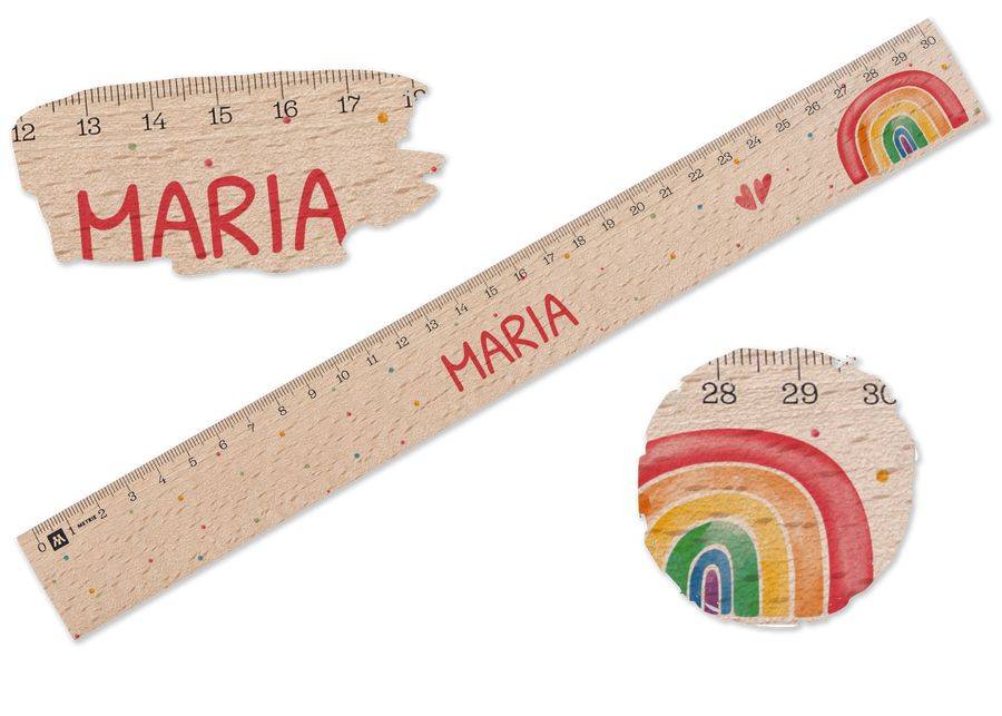 Shirtracer Einschulungsgeschenk für Mädchen 30 Holzlineal mit süßem Regenbogen und Namen Shirtracer