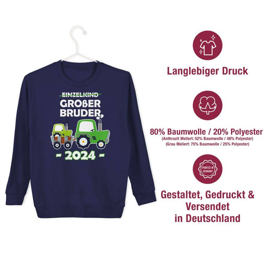 Shirtracer Einzelkind Großer Bruder 2024 Traktor: T-Shirt Turnbeutel Shirtracer