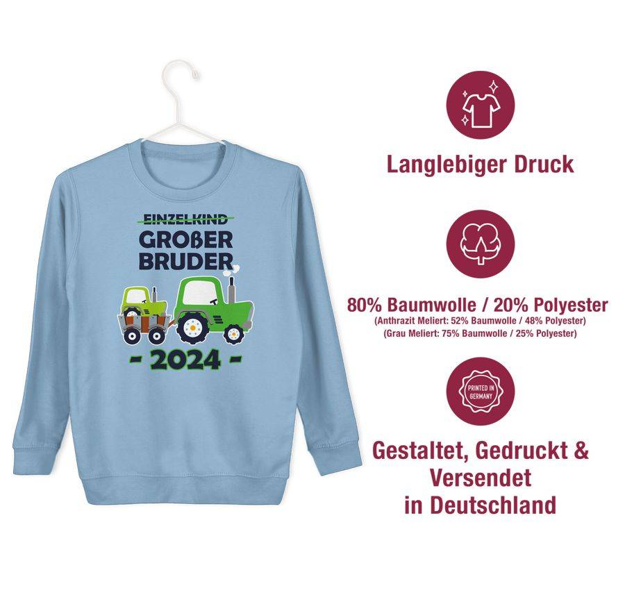 Shirtracer Einzelkind Großer Bruder 2024 Traktor: Tshirt Turnbeutel Shirtracer