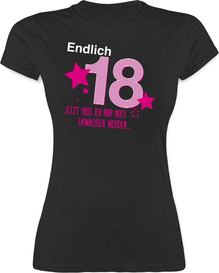 Shirtracer Endlich Achtzehn fuchsia weiß: T-Shirt Turnbeutel Shirtracer