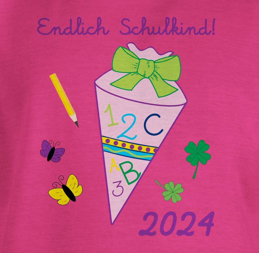 Shirtracer Endlich Schulkind 2024 Mädchen: T-Shirt Turnbeutel Shirtracer