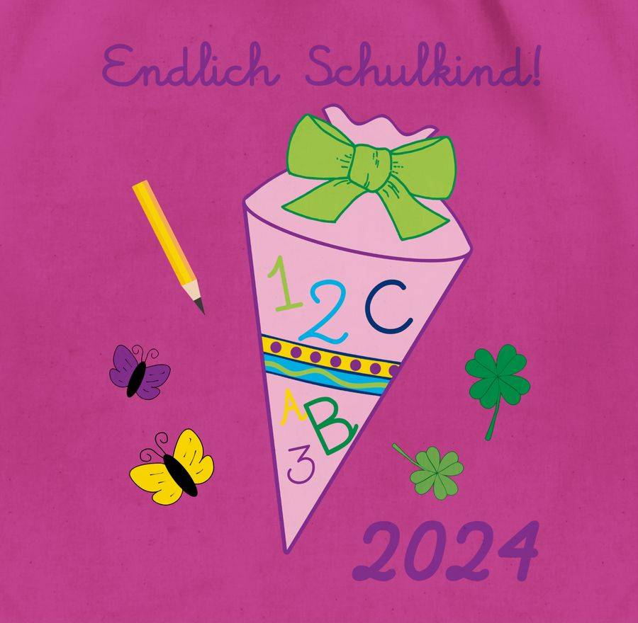 Shirtracer Endlich Schulkind 2024 Mädchen: T-Shirt Turnbeutel Shirtracer