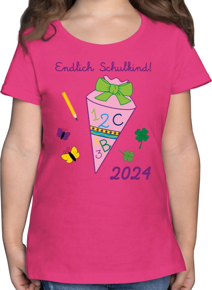 Shirtracer Endlich Schulkind 2024 Mädchen: T-Shirt Turnbeutel Shirtracer
