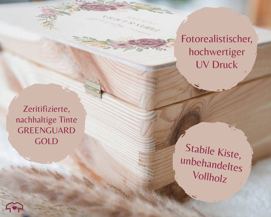Shirtracer Erinnerungsbox Unsere Hochzeit Mit Rosen Blumenkranz Personalisiert Hochzeitsgeschenke Shirtracer