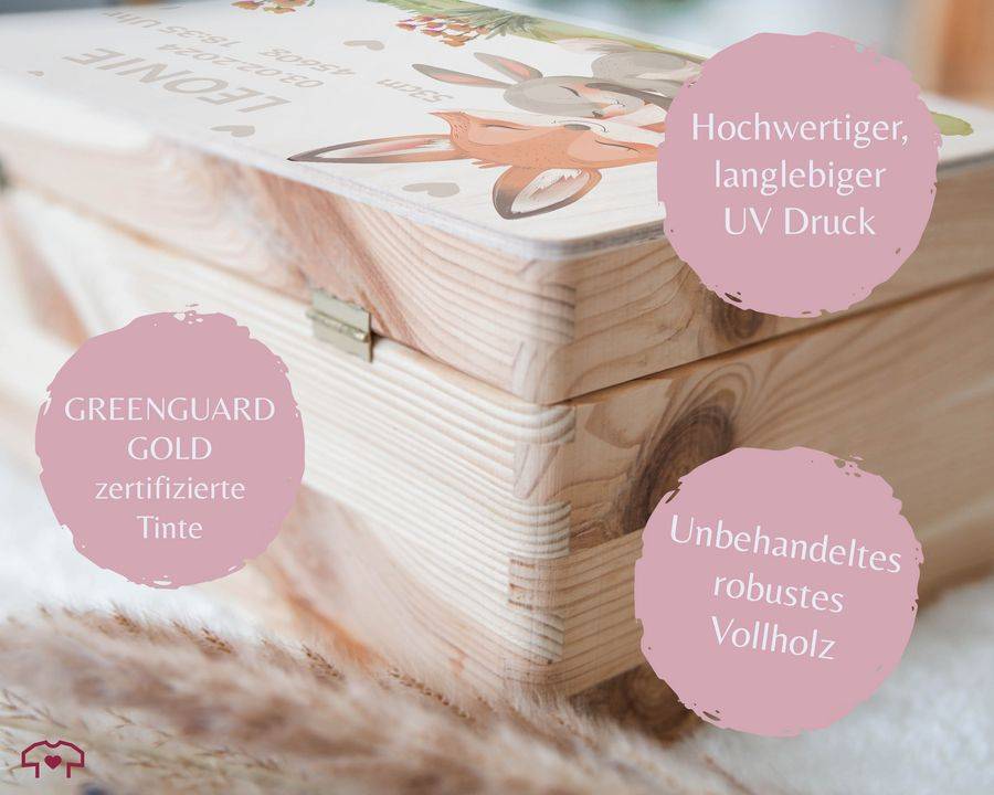 Shirtracer Erinnerungsbox Zur Geburt Personalisiert Mit Fuchs Hase Waldtiere Baby Holzkis Shirtracer
