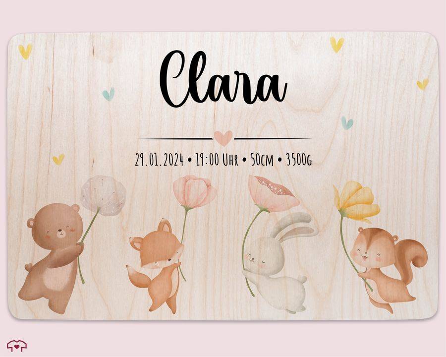 Shirtracer Erinnerungskiste Baby Personalisiert Erinnerungsbox Baby Erinnerungen Waldtiere Bär Fuchs Hase Eichhörnchen Shirtracer