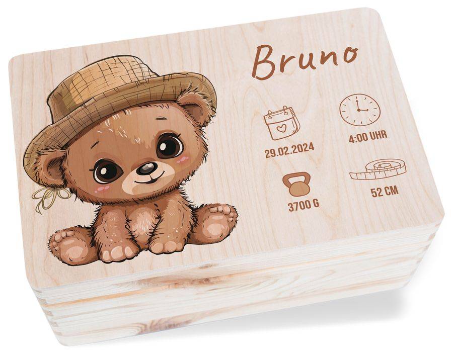 Shirtracer Erinnerungskiste Geburt mit Bär und Name Geschenk Geburt Personalisiert Personalisierte Babybox Shirtracer