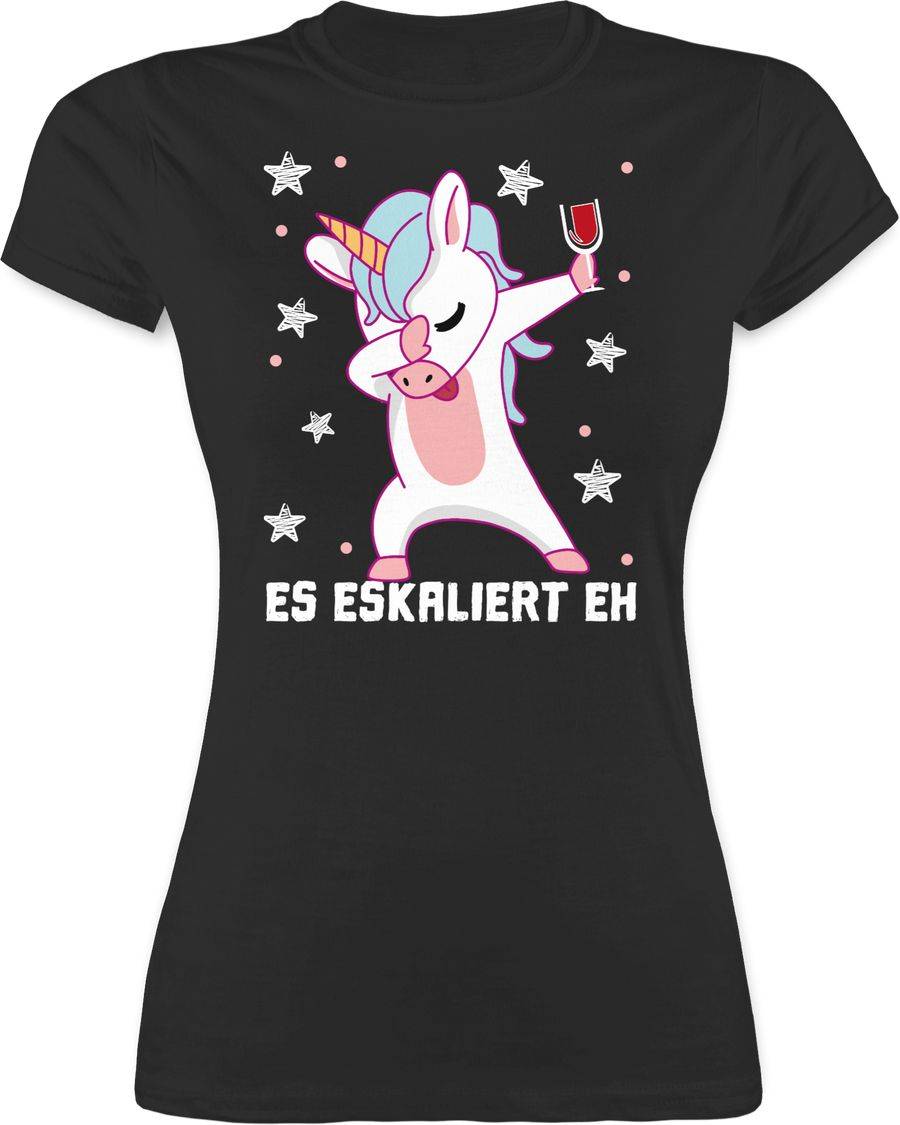 Shirtracer Es eskaliert eh Einhorn mit Weinglas weiß Shirts & Mehr Shirtracer