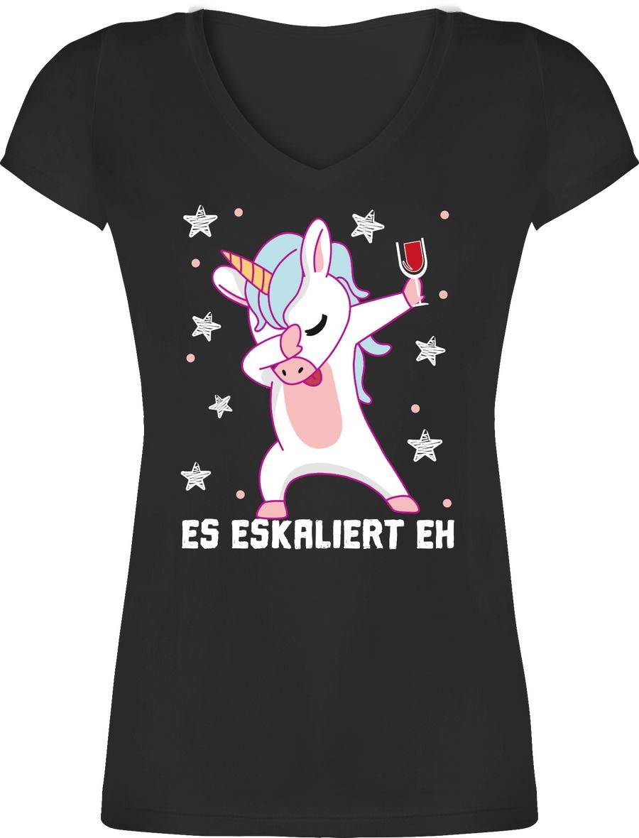 Shirtracer Es eskaliert eh Einhorn mit Weinglas weiß Shirts & Mehr Shirtracer