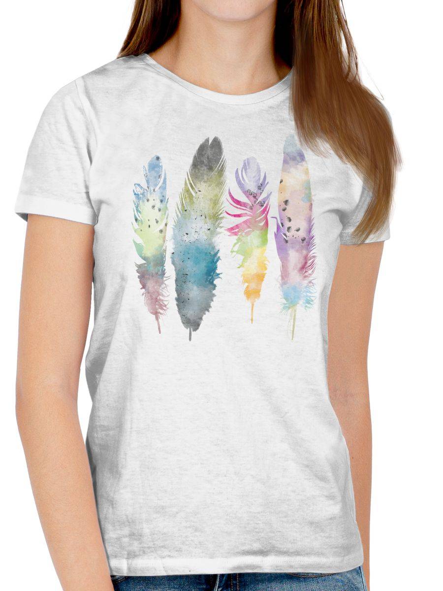 Shirtracer Federn Wasserfarbe Watercolor Feathers: T-Shirt Turnbeutel Shirtracer