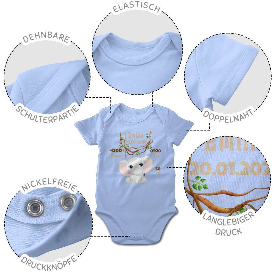 Shirtracer Geburtsgeschenk Elefant Datum Gewicht Uhrzeit Größe: Tshirt Turnbeutel Shirtracer