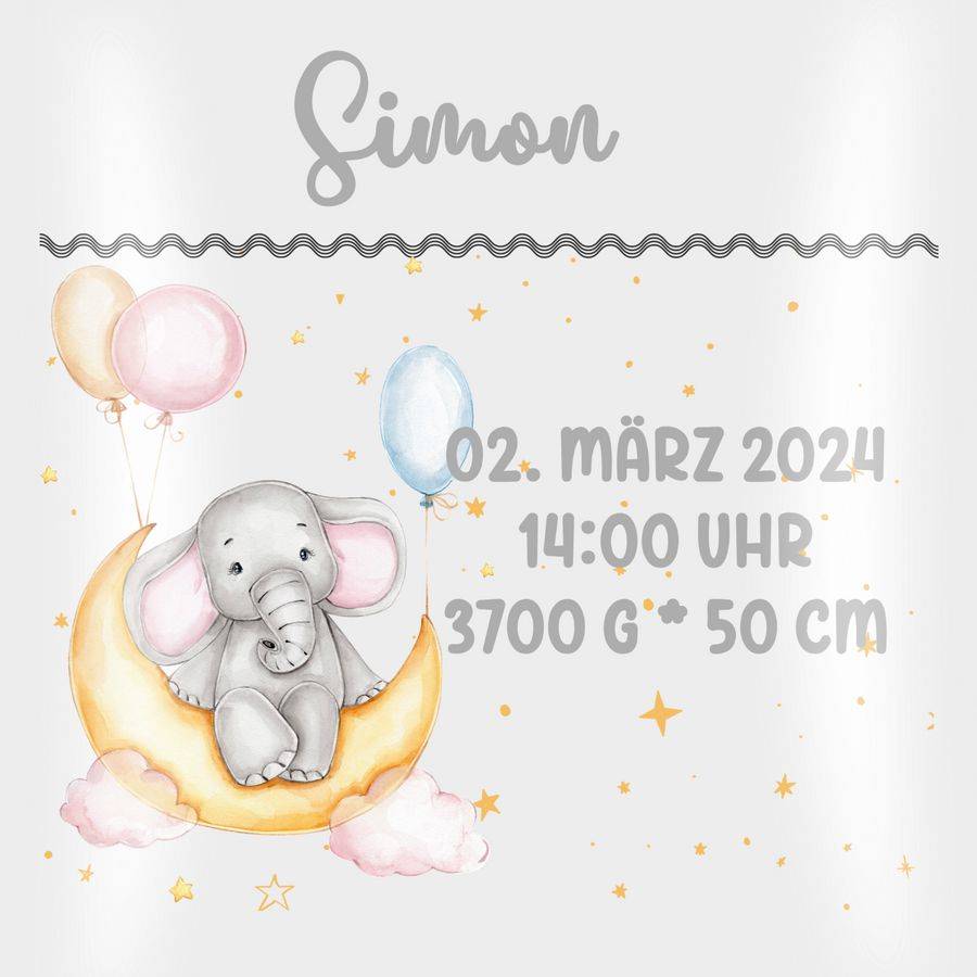 Shirtracer Geburtsgeschenk Elefant Datum Uhrzeit Gewicht Größe: Tshirt Turnbeutel Shirtracer