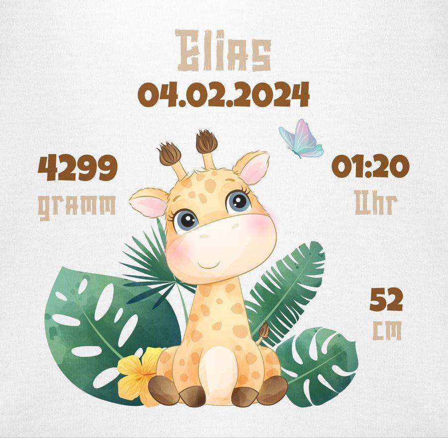 Shirtracer Geburtsgeschenk Giraffe Datum Gewicht Uhrzeit Größe Shirts & Mehr Shirtracer