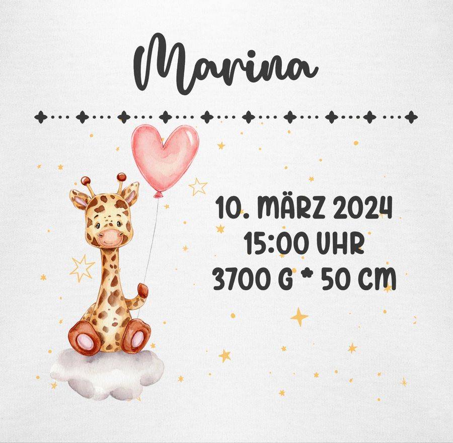 Shirtracer Geburtsgeschenk Giraffe Datum Uhrzeit Gewicht Größe: Tshirt Turnbeutel Shirtracer
