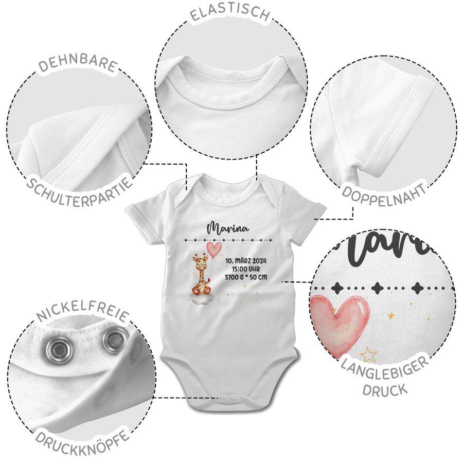 Shirtracer Geburtsgeschenk Giraffe Datum Uhrzeit Gewicht Größe: Tshirt Turnbeutel Shirtracer
