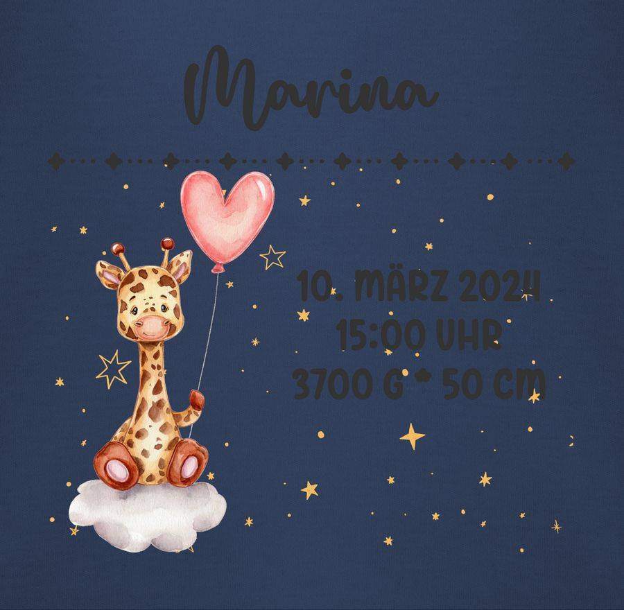 Shirtracer Geburtsgeschenk Giraffe Datum Uhrzeit Gewicht Größe: Tshirt Turnbeutel Shirtracer
