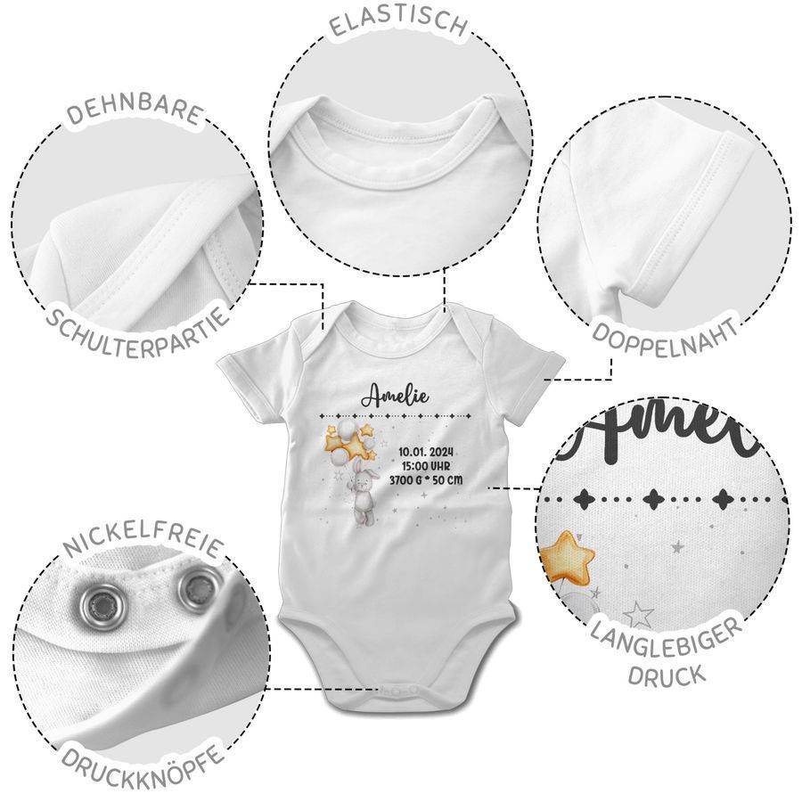 Shirtracer Geburtsgeschenk Hase Datum Uhrzeit Gewicht Größe: Tshirt Turnbeutel Shirtracer