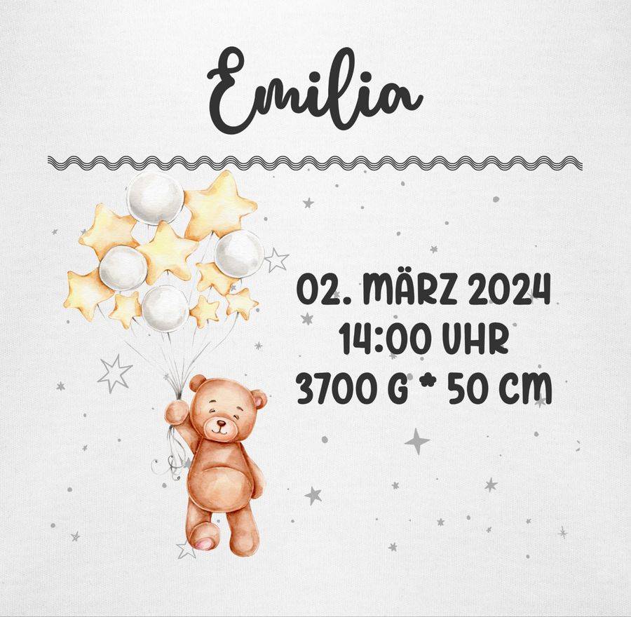 Shirtracer Geburtsgeschenk Teddy Bär Datum Uhrzeit Gewicht Größe Shirts & Mehr Shirtracer