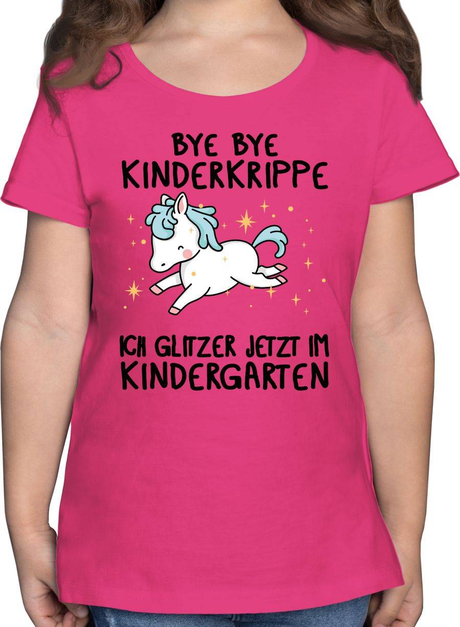 Shirtracer Glückliches Einhorn - Bye Bye Kinderkrippe ich glitzer jetzt im Kindergarten: T- Shirtracer