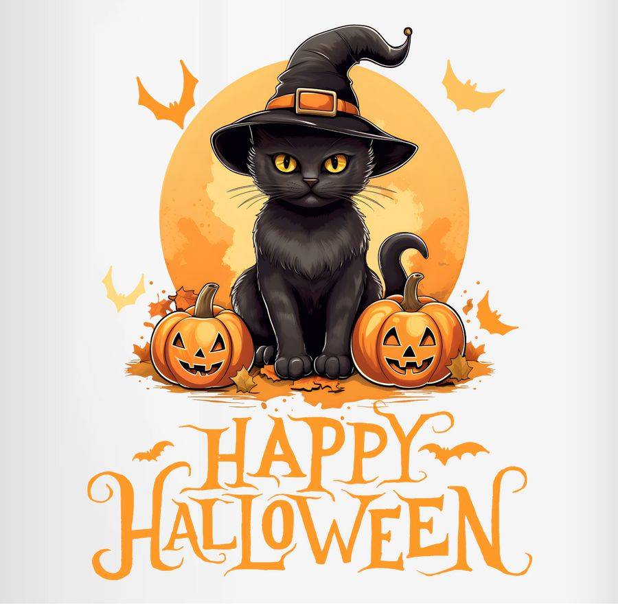 Shirtracer Happy Halloween Katze Hexenhut Lustig Katzenliebhaber Cat: T-Shirt Turnbeutel Shirtracer