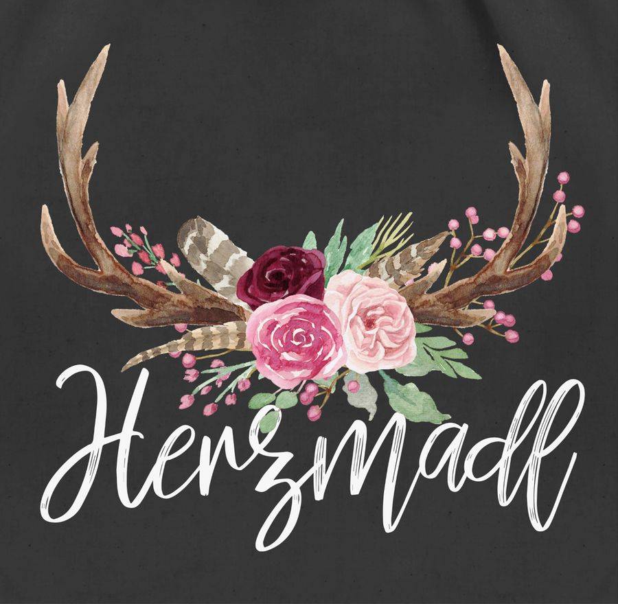 Shirtracer Herzmadl Geweih - Weißer Schriftzug: Tshirt Gym Bag Shirtracer