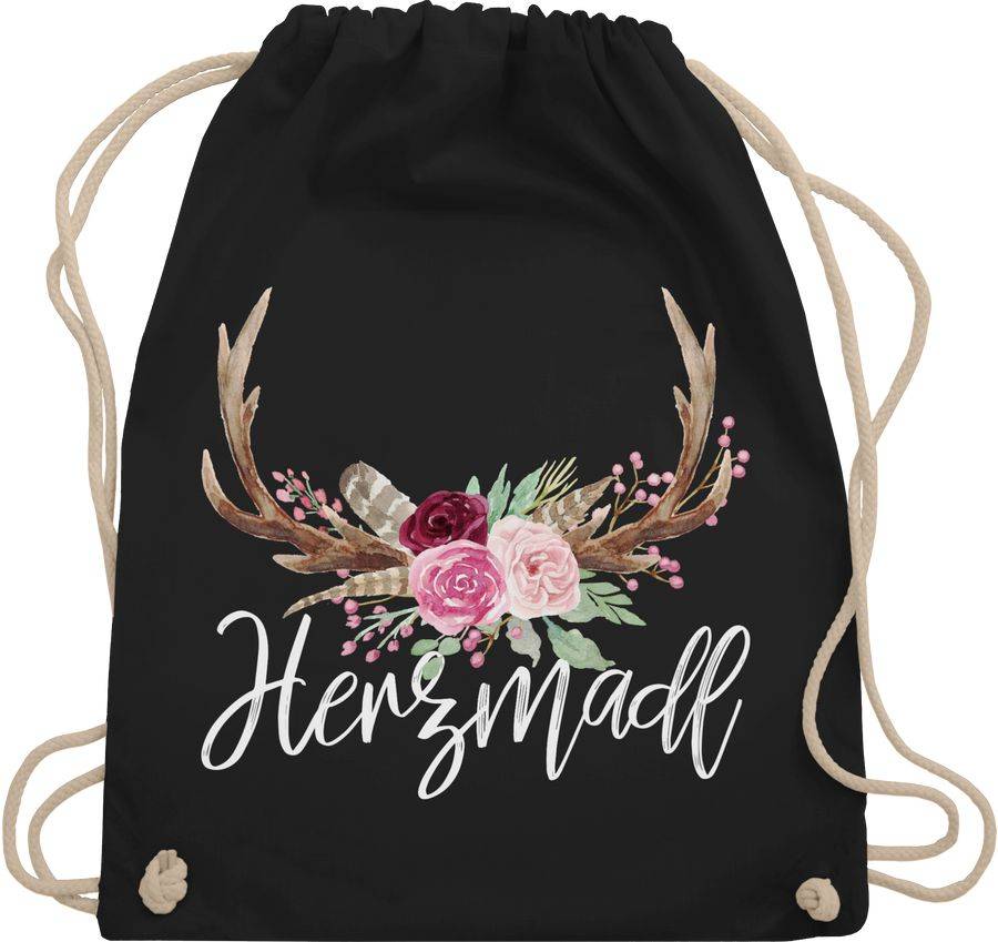 Shirtracer Herzmadl Geweih - weißer Schriftzug: Tshirt Gym Bag Shirtracer