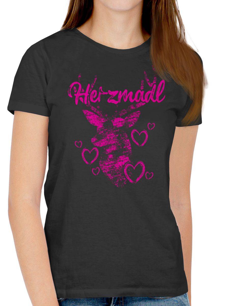 Shirtracer Herzmadl Mit Hirsch Und Herzen - Fuchsia Shirts & Mehr Shirtracer