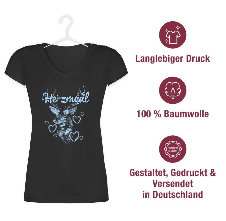 Shirtracer Herzmadl Mit Hirsch Und Herzen - Hellblau: T-Shirt Turnbeutel Shirtracer