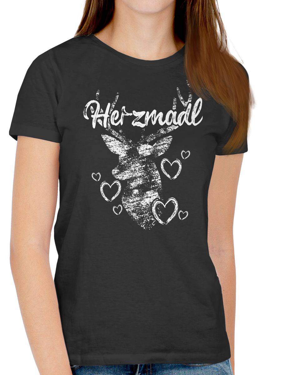 Shirtracer Herzmadl Mit Hirsch Und Herzen - Weiß Shirts & Mehr Shirtracer
